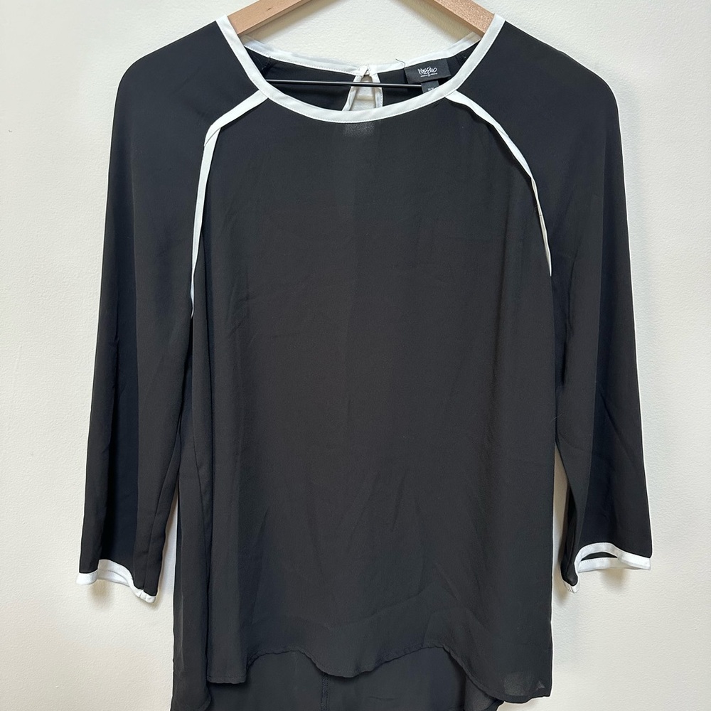 Mossino Black Sheer Top with White Trim